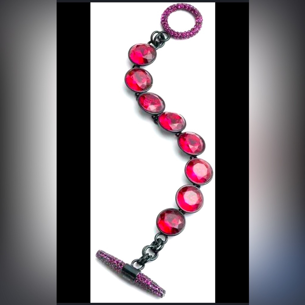 Juicy Couture multi Gemstone Pave Toggle Bracelet, Red, NWT